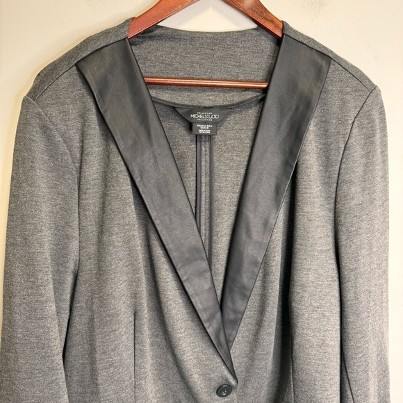 Addition Elle Michel Studio Grey Lightweight Blazer Faux Leather Detail Size 24 - Picture 3 of 11